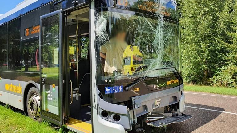 buschauffeur raakt onwel en botst tegen lantaarnpaal