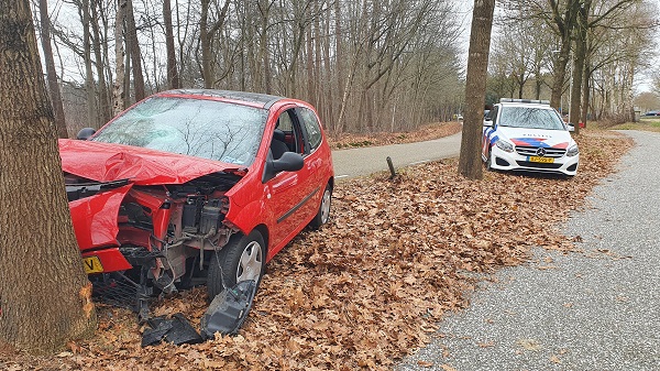 Vrouw gewond na frontale botsing met boom (video)