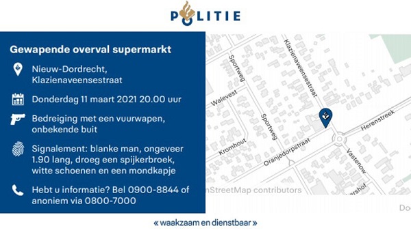 Politie zoekt getuigen van gewapende overval supermarkt