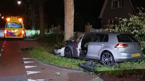 Automobilist ontwijkt ree en schiet rechtdoor over rotonde tegen boom (video)