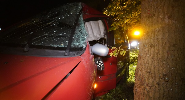 Bestuurder vliegt uit de bocht en botst tegen boom