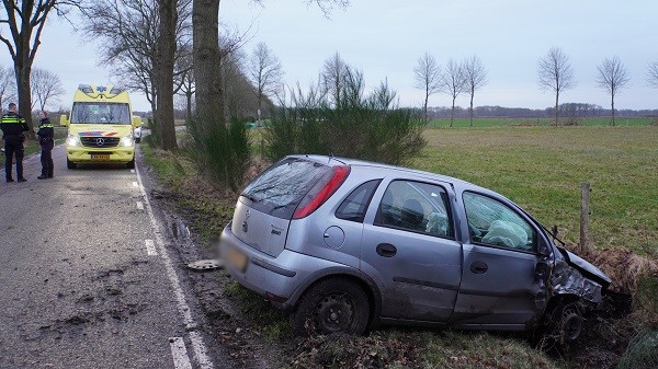 Auto botst tegen boom in Hijken