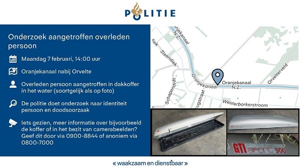 Politie zoekt informatie over dakkoffer inzake overleden persoon