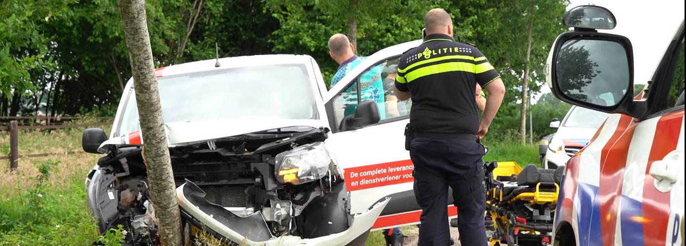 Bedrijfsauto botst tegen boom: bestuurder lichtgewond