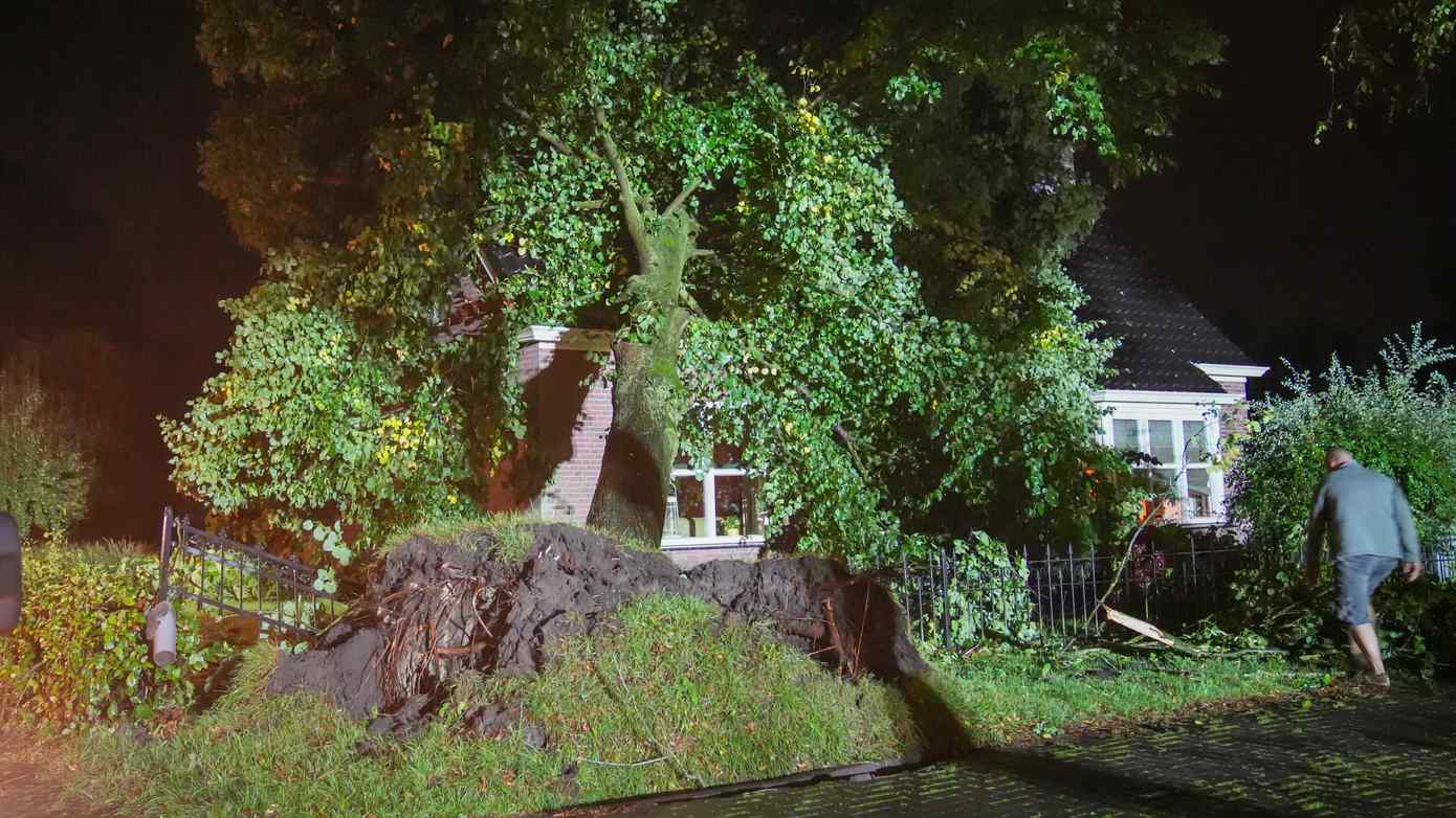 Gieten en Gieterveen zwaar getroffen door zomerstorm; bomen vallen op woningen en auto's